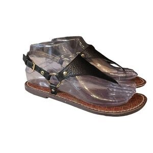 Sam Edelman Greta Sandals Womens 6 M Black Slip On Buckle Strap Flats Comfort